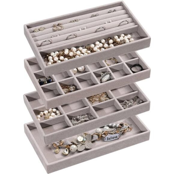 Jewelry Organizer Tray,Stackable Velvet Jewelry Trays,Drawer Inserts Earring - Picture 1 of 8